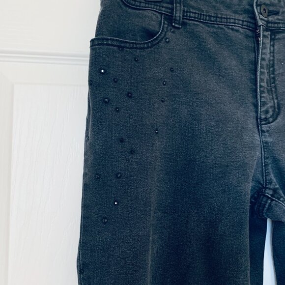 CHICIOS JEANS Washed Grey Color Subtle Black Rhinestone Pocket Sz 1 R - Picture 4 of 12